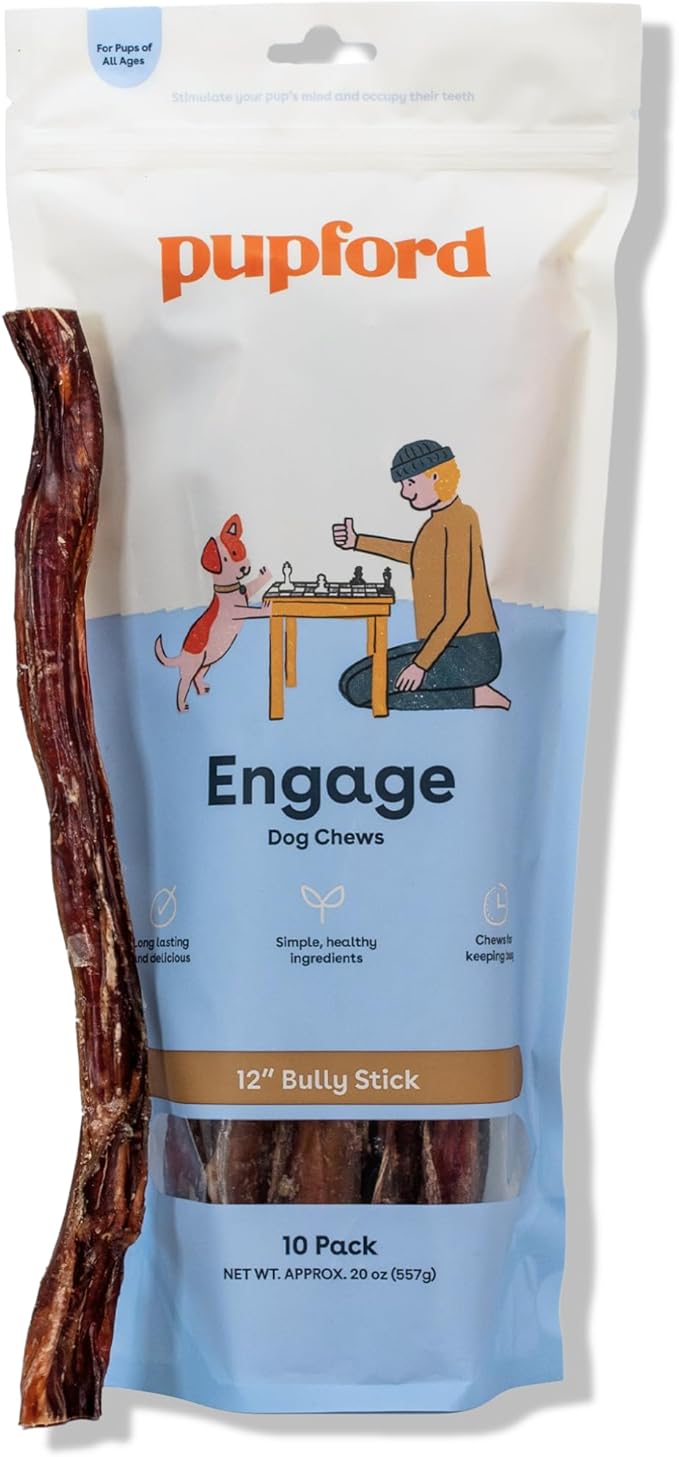 Thick Bully Sticks for Dogs & Puppies, Smoked for Improved Smell, Natural, Long-Lasting, Single Ingredient Chews for Medium & Large Breeds (12", 10 Count)