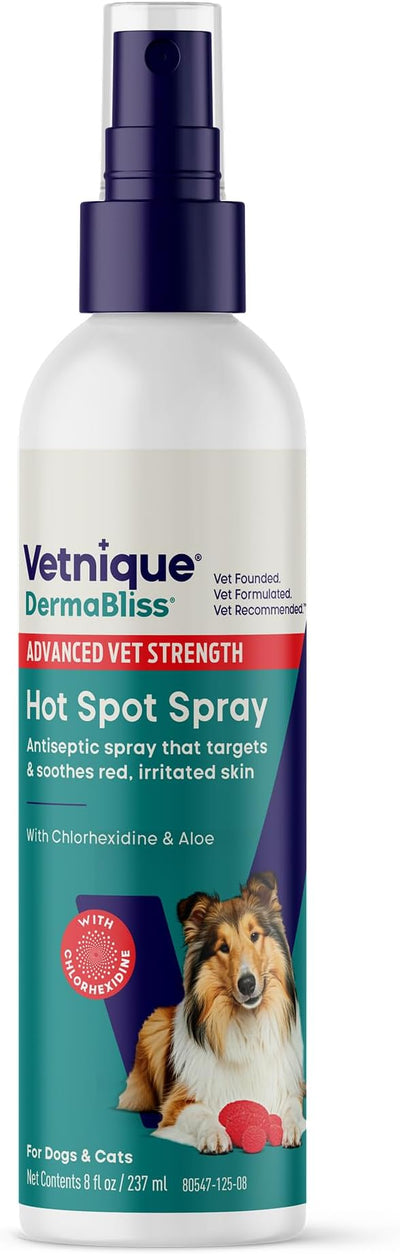 Vetnique Dermabliss Hot Spot Treatment Spray for Dogs Cats, Skin Relief | 4% Chlorhexidine Antiseptic Spray & Antibacterial Dog Spray, Hot Spot & Wound Care, Skin Irritation & Itch Relief, No-Sting