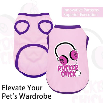 Color-Blocked Dog Tank Top with Playful Heat Transfer Designs – Lightweight Polyester Shirt for Small,MediumDogs, Perfect for Casual Outings.Rocker Chick Light Pink M