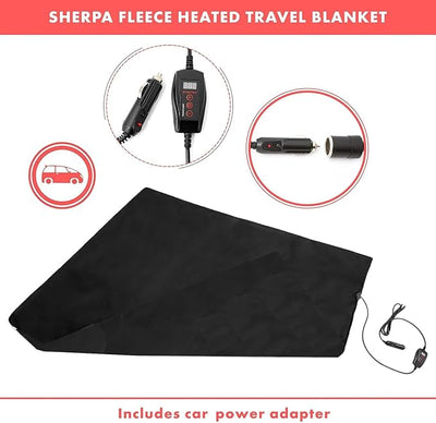 VaygWay Sherpa Fleece Travel Blanket – Comfortable Blanket for Car -Premium Quality Grey Fuzzy Soft Plush Warm 59" x 43” Home and Car Automotive Blanket- for Winter, Camping, Office, Summer (Black)