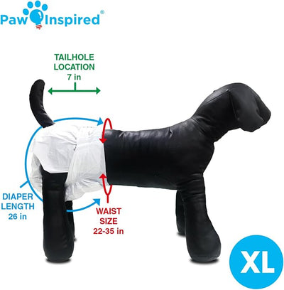 Paw Inspired Disposable Dog Diapers | Female Dog Diapers Ultra Protection | Diapers for Dogs in Heat, Excitable Urination, or Incontinence (12&144 Count) (X-Large (12 Count))