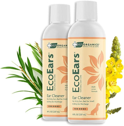 Vet Organics EcoEars Dog Ear Cleaner – Natural Formula for Odor & Wax Buildup – Gently Cleans Dog Ears – 8 oz 2pack