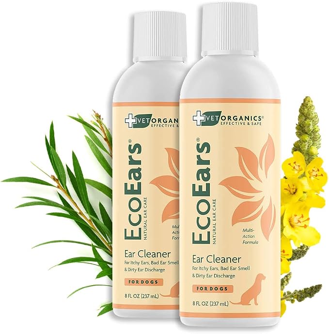 EcoEars Dog Ear Cleaner – Natural Formula for Odor & Wax Buildup – Gently Cleans Dog Ears – 8 oz 2pack