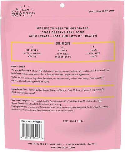 Bocce's Bakery Bac' N Nutty Soft & Chewy Peanut Butter & Bacon Recipe Natural Dog Treats, Wheat-Free, 2 lb (Pack of 1) | All-natural recipe with real ingredients baked in small batches—ideal training rewards or everyday snacks for dogs