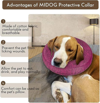 MIDOG Inflatable Dog Cone, Soft Donut Recovery Collar Alternative After Surgery to Help Prevent Licking, Comfy E Collar with Neck Pillow Design, Rose, S