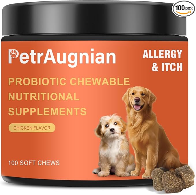 Dog Allergy Chews | Daily Support for Itchy Skin, Immune Health & Seasonal Allergies from Probiotics Omega 3 Quercetin Colostrum,Paw Licking, Pet Itchy Ear Relief Supplement - 100ct