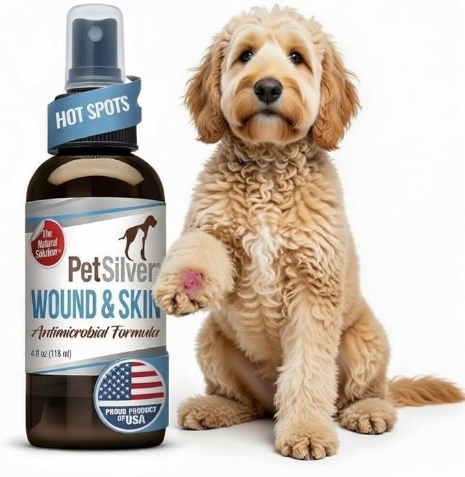 Antibacterial Wound & Skin Spray | Dog Hot Spot Treatment & Cat Wound Spray | Chelated Silver Skin Soother for Rashes & Sores | Dog Wound Care & Itch Spray - 4 fl oz
