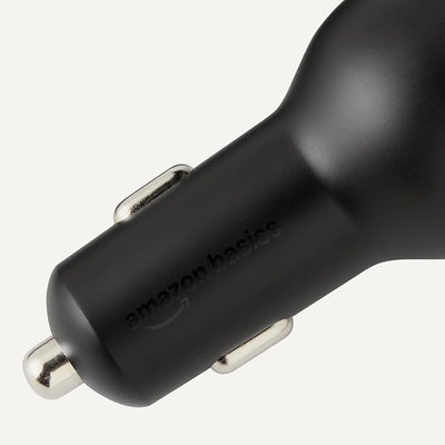 Amazon Basics Fast-Charging Car Charger, 60W, 1 USB-C Port (30W), 1 USB-A Port, 1 Built-in Coiled USB-C Cable (30W), Black