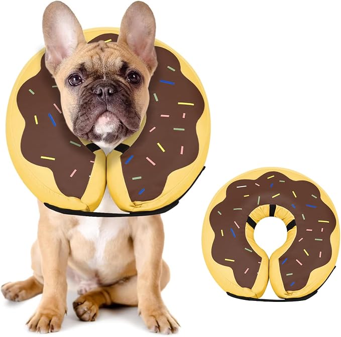 MIDOG Soft Inflatable Dog Cone, Donut E-Collar Alternative for After Surgery, Prevents Licking, Allowing Normal Eating & Vision, Comfortable Recovery Collar for Small Medium Large Dogs & Cats,Brown-M+