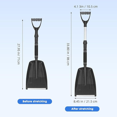 LALAFINA Portable Snow Shovel Car Snow Scraper Detachable Telescopic Handle Compact Outdoor Emergency Tool for Vehicle and Driveway Cleaning
