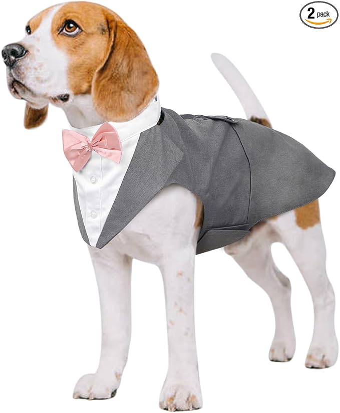 Dog Tuxedo Dog Suit and Bandana Set, Dogs Tuxedo Wedding Party Suit, Doggy Prince Bow Tie Shirt Formal Pet Wedding Attire for Large Medium and Small Dogs Golden Retriever Samo Bulldogs