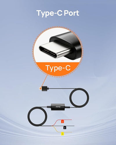 70mai Type-C Hardwire Kit UP03 for Dash Cams, 10ft, 12V-30V to 5V/2.4A, Low Voltage Protection 11.8V, 24 Hour Parking Surveillance Power Supply for M310/M500/A510/A500S/A810/X800/A810 Lite Car Cameras
