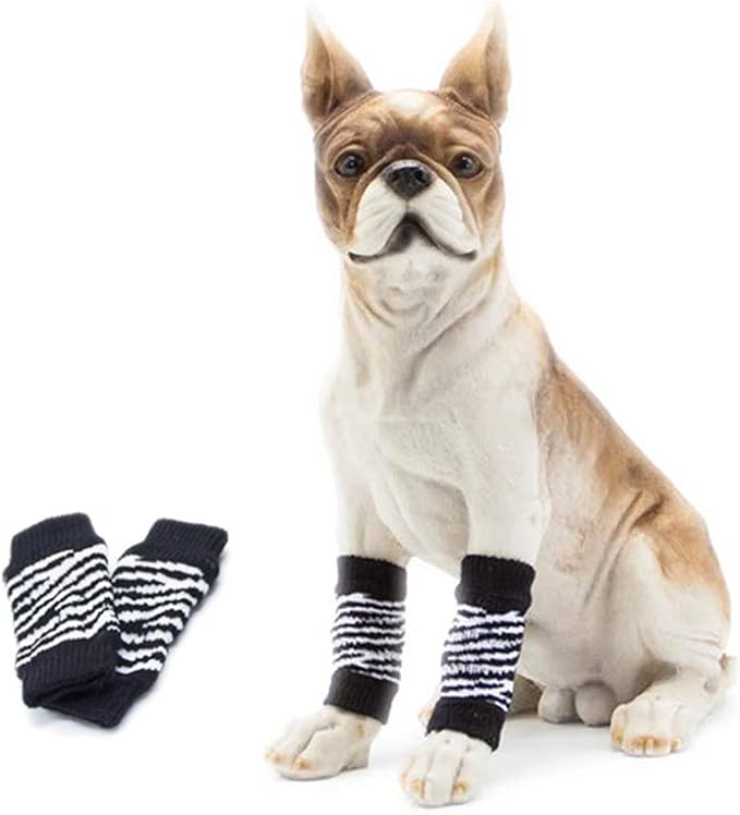 4PCS Dog Elbow Protector, Cheetah Leg Warmer Elbow Wrap, Leg Sleeve to Stop Licking, Pet Elastic Knitted Breathable Protective Socks for Chihuahua, Yorkshire Terrier Black M