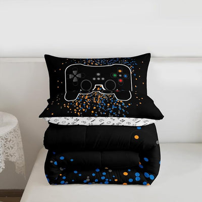 Erosebridal Gamer Comforter Set for Boys Teens Blue Black Gaming Bedding Set Video Game Bedding Home Decor for Kids Comforter Twin Size 2 Pieces Quilted Duvet Set 1 Comforter with 1 Pillowcase
