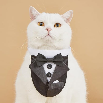 Tuxedo Dog Collar for Wedding Engagement and Birthday, Formal Dog Bandana Collar Costume with Bow Tie and Adjustable Buckle,Suitable for Small Medium Large Dog. (Black 2, S)