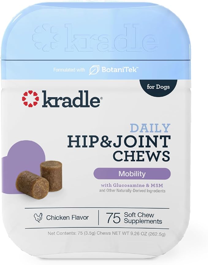 Hip and Joint Chews for Dogs - Daily Mobility & Joint Health Supplement - Soft Chews with Glucosamine, Chondriotin, MSM, Hyaluronic Acid & Turmeric - 75 Chews