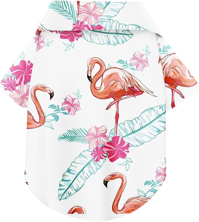 Hawaiian Dog Shirt – Lightweight and Breathable Summer T-Shirt with Tropical Prints, Fun Beach Outfit for Small, Medium, and Large Dogs, Perfect for Hot Days and Outdoor Vacation.Flamingo XL