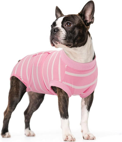 Kuoser Dog Surgery Recovery Suit, Soft Breathable Dog Recovery Suit for Female Spay Male Nueuter, Anti Licking Puppy Onesie Pet Surgical Suit for Dogs Abdominal Wounds Skin Disease, Pink Strips M