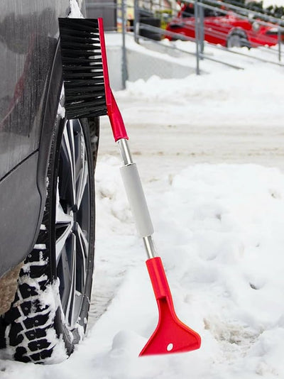 Super Lightweight Ice Scraper & Snow Shovel - with De-Icing Grooves & Rubber Edges for Thick Ice on Car Windshield, Durable Compact Winter Tool A