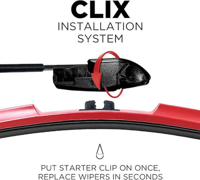ClixWipers 20" + 20" (Set of 2) Red All Weather Premium Automotive Replacement Windshield Wiper Blades, Passenger and Driver Side Winter Wiper Blades for Various Car Models