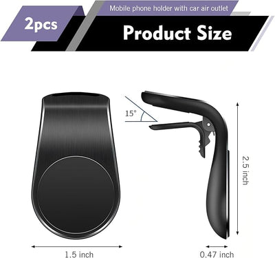 2 PCS Mobile Phone Navigation Magnetic Bracket, 360 Degree Rotating Car Air Vent Navigation Mount, L-Shaped Shockproof Cell Phone Holder, Universal for Any Smartphone (Black)