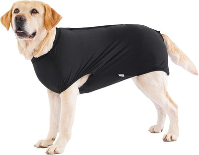 LovinPet Dog Recovery Suit, Snap-Back Post-Op Onesie for Large Dogs, Post-Spay Bodysuit for Female Dogs with Cushioned Belly Panel, Black, XL
