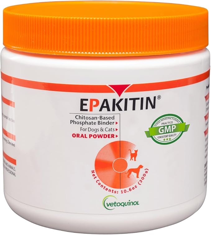 Vetoquinol Epakitin Chitosin-Based Phosphate Binder for Cats & Dogs – Renal Support Supplement Powder - 300g