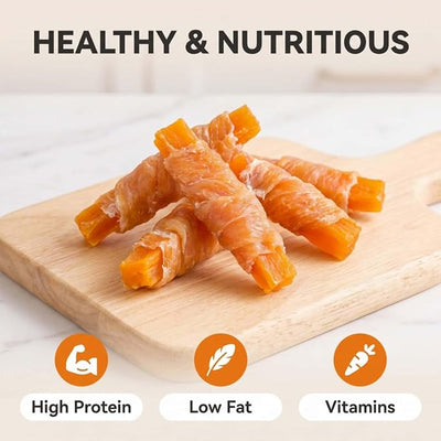 Dehydrated Chicken Wrapped Pumpkin Sticks for Dogs - (12.3oz) | Grain-Free Soft Chewy Training Treats, Rawhide Free Snacks