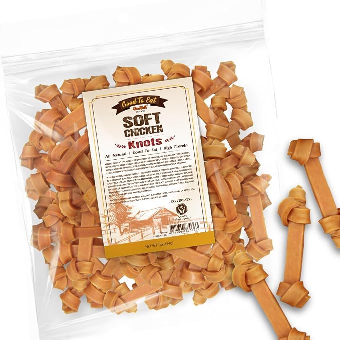 Soft Dog Treats, Chicken Jerky - Dog Training Treats; High-Protein, Gluten-Free, Soft Jerky for Dogs, Hypoallergenic, Grain-Free, Knots, 1 lb