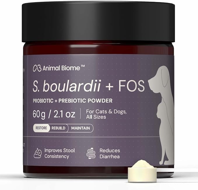 S. Boulardii + FOS Powder Probiotics for Dogs & Cats 60g (100 Scoops), Saccharomyces Boulardii Dog Probiotic + Prebiotic for Gut Health, Loose Stool, Sensitive Stomach Microbiome Support