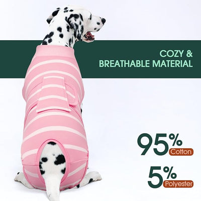 Kuoser Dog Surgery Recovery Suit, Soft Breathable Dog Recovery Suit for Female Spay Male Nueuter, Anti Licking Puppy Onesie Pet Surgical Suit for Dogs Abdominal Wounds Skin Disease, Pink Strips XL