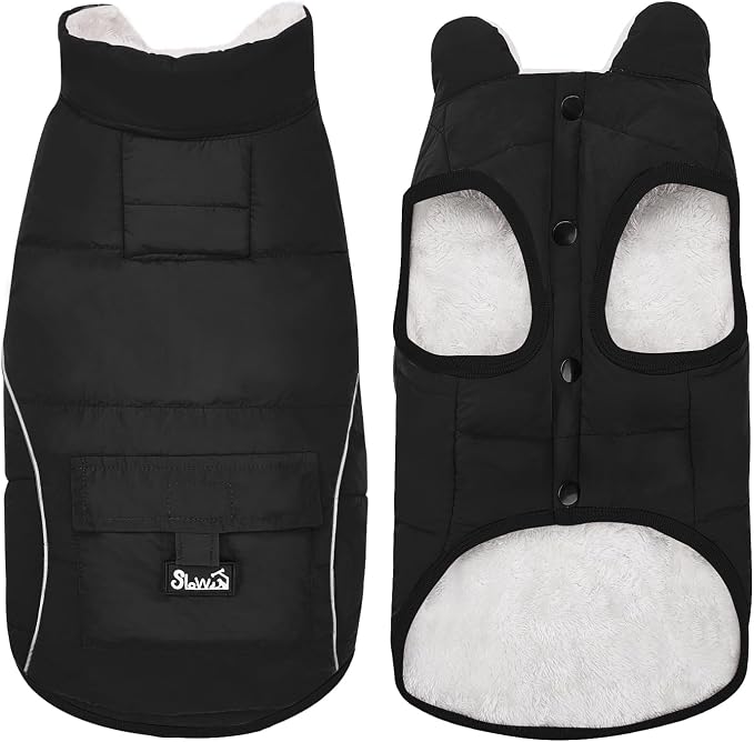 SlowTon Dog Coat - Warm Dog Winter Coat Waterproof, Reflective Winter Jacket with Pocket, Puppy Fleece Vest Pet Apparel Cold Weather Clothes for Small Medium Large Dogs Boy Girl (Black, S)
