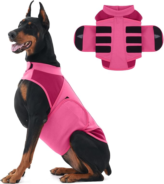Dog Anxiety Relief Coat, Calming Compression Jacket for Loud Noise,New Environments,Soft Stress and Anxiety Relief Coat for Large Dogs, Pet Trainer & Vet Trusted Calming Shirt, Rosered, XL