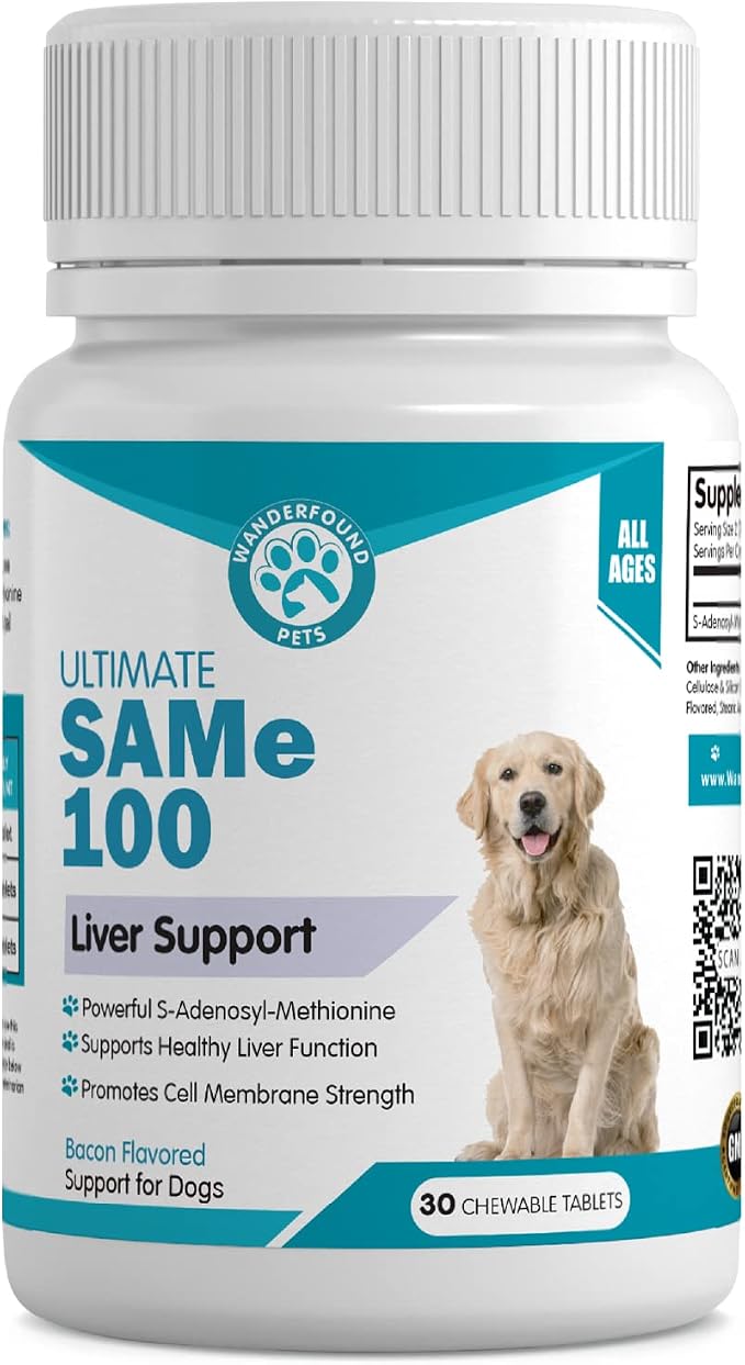 Same 100 Liver Support for Dogs - Same S-Adenosyl-L-Methionine Hepatic Supplement for Liver & Brain Support - Bacon Flavored Sam E, Manufactured in the USA - 30 Chewable Tablets