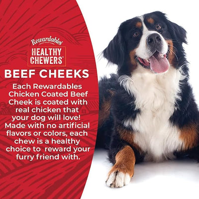 Rewardables Chicken Coated Beef Cheek Rolls for Dogs [9 Inch] — Long Lasting Chew, All Natural, No Artificial Flavors, 1 Large Roll — Aggressive Chewers, Large & Giant Dogs