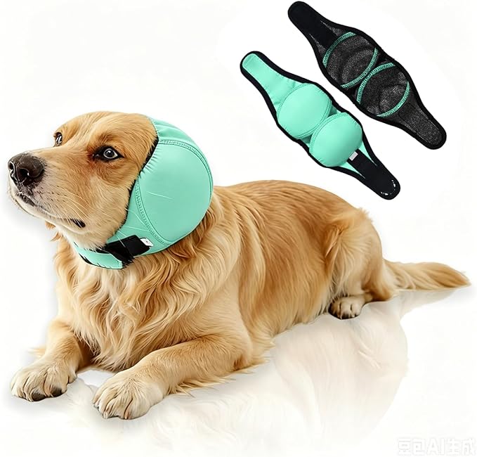 Waterproof Dog Ear Covers No Flap Ear Wraps for Dogs Bath,Grooming & Drying,Noise Protection Ear Muffs Anxiety Relief,Adjustable Calming Hoodie Shower Cap for Hematoma(Mint Green,S)