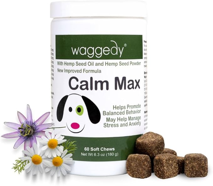 Calm Max — Calming Chews for Dogs for Balanced Behaviour & Anxiety Relief — Calming Dog Treats for Travel, Fireworks & Separation — Dog Supplements & Vitamins (60 Chews)