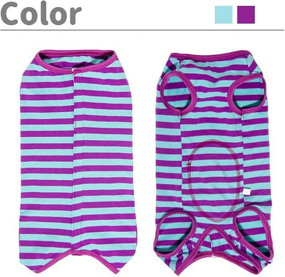 Dog’s Recovery Suit Post Surgery Shirt for Puppy, Wound Protective Clothes for Little Animals(Purple Blue Stripe-xs)