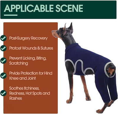 Kuoser Dog Surgery Recovery Suit, Professional Dog Surgical Suit for Back Legs, Soft Dogs Recovery Sleeve to Prevent Licking Biting Wounds, Dogs Onesie After Surgery Elbow Protector, Blue L