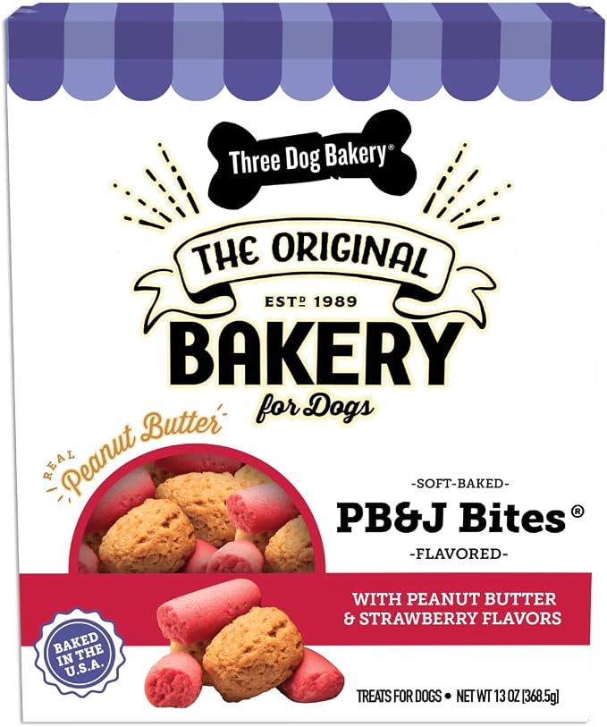 Soft Baked PB&J Bites Dog Treats, Peanut Butter and Strawberry Flavor, Soft and Chewy Dog Cookies, Baked in The USA, 13 oz