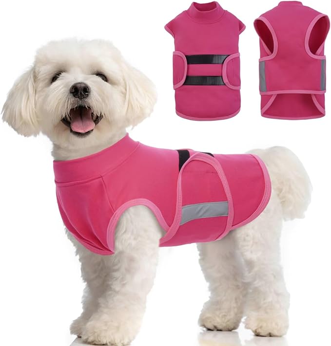 Dog Anxiety Relief Coat,Comfort Anxiety Vest for Dogs,Adjustable Anxiety Calming Wrap for Fireworks,Thunderstorms,Travel, Separation, Dog Anxiety Jacket for Small Dogs,M,Rosered