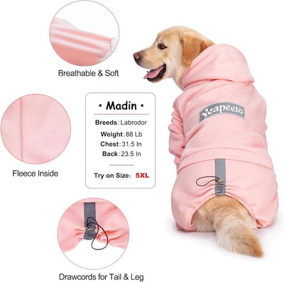 Dog Hoodies Winter Coat for Large Medium Dogs, Pullover 9 Legs Warm Coat Hooded Sweatshirt, Fleece Hoodie for Cold Weather (Pink, 5X-Large)