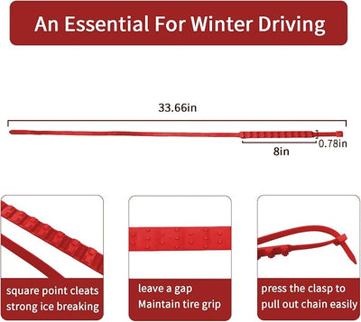 Universal Anti-Skid Snow Tire Chains for Cars SUV Trucks - Adjustable 14-19 Inch Emergency Winter Traction Tire Chains, Easy Installation Heavy Duty Anti-Slip Ice Road Tire Chains, Red