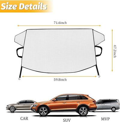 Car Magnetic Windshield Snow Cover, 4-Layer Vehicle Windshield Protection Cover with Side Mirror, Auto Windscreen Sun Shade for Ice Frost Sunlight, Universal for Truck Van Sedan