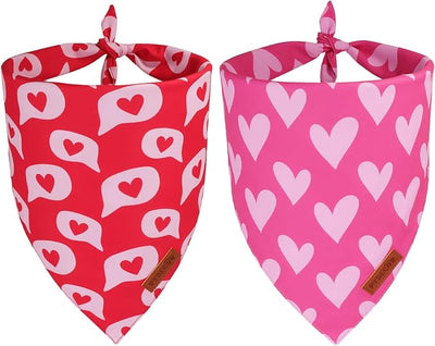 PTDECOR Valentine Dog Bandana, Reversible Love Letter Heart Valentine Pet Scarf, Premium Durable Fabric, Red Pink Bandanas for Extra Large Dogs (X-Large)