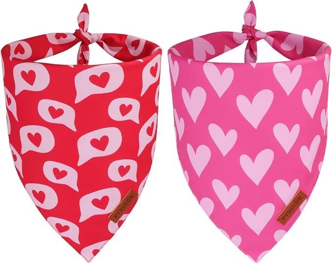 PTDECOR Valentine Dog Bandana, Reversible Love Letter Heart Valentine Pet Scarf, Premium Durable Fabric, Red Pink Bandanas for Small Dogs Pets (Small)