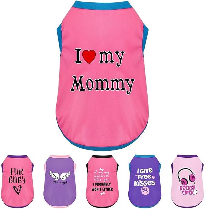 Color-Blocked Dog Tank Top with Playful Heat Transfer Designs – Lightweight Polyester Shirt for Small,MediumDogs, Perfect for Casual Outings.I Love My Mommy Pink 4XL