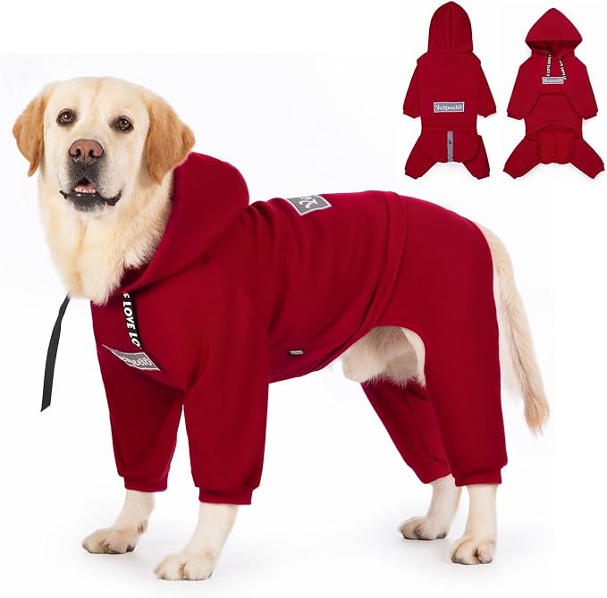 Dog Hoodies Winter Coat for Large Medium Dogs, Pullover 10 Legs Warm Coat Hooded Sweatshirt, Fleece Hoodie for Cold Weather (Red, 7X-Large)