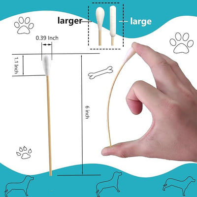 150pcs Large Cotton Swabs,6 Inch Long Large Cotton Buds with Bamboo Handle for Dogs, Specifically Designed for Dogs,Professional Big Cotton Swabs，Dogs Ears Large Cotton Swabs