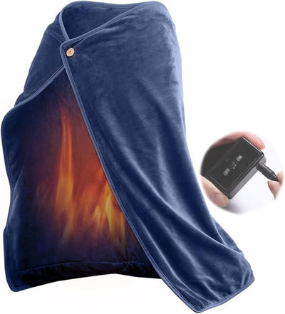 Heated Throw Blanket Shawl USB Cordless Wrap for Women,Electric Ultra Soft Throw Flannel Warm Cape Battery Operated,Heating Shawl with 3 Heating Settings for Car Office Home 40" × 28",Navy blue